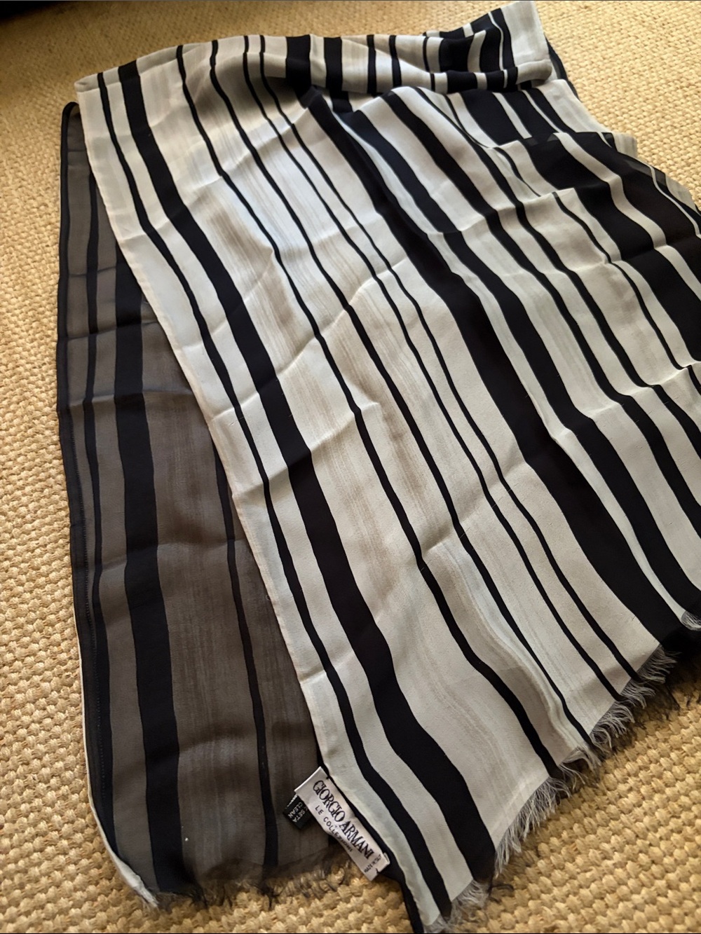 Giorgio Armani Black and White Striped Silk Scarf